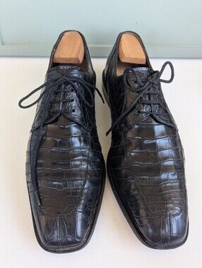 Mezlan Black Croc-Embossed Leather Derby Shoes